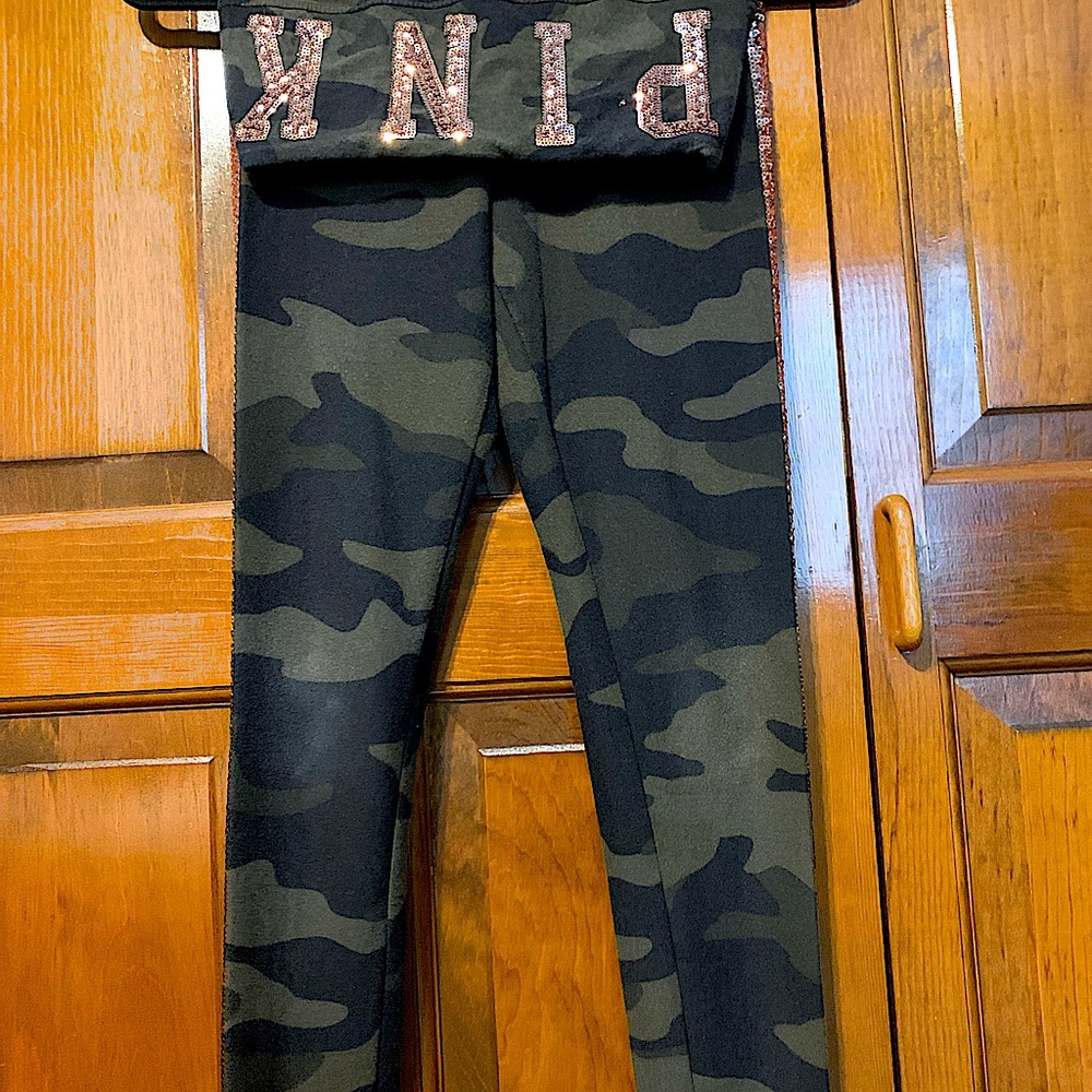 PINK - army styles leggings with amazing sequins on both sides of the sides!!
